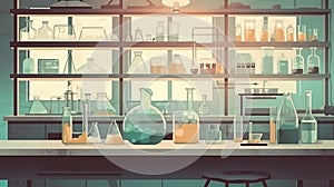 Laboratory glassware filled with chemicals sample for experimental in the biochemistry science laboratory. Glassware in medical