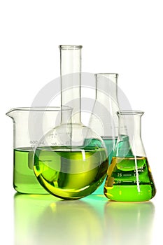 LAboratory Glassware with Green Liquid