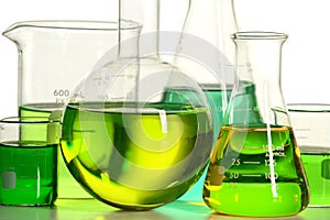 Laboratory Glassware With Green Liquid