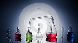 Laboratory glassware with liquids