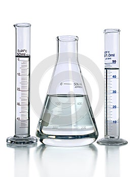 Laboratory Glassware With Liquids