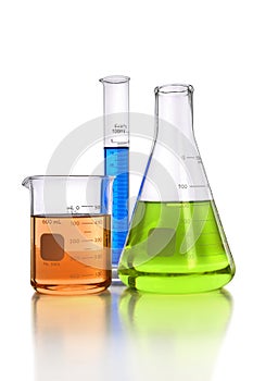 Laboratory Glassware over White background