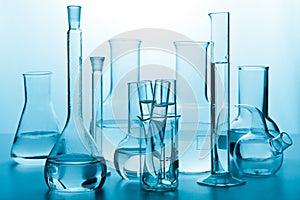 Laboratory glassware toned blue