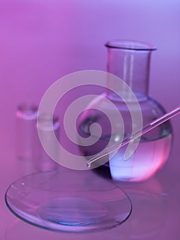 Laboratory glassware with tranparent liquid