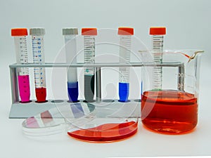 Laboratory labware for science experiments, white background