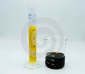 Laboratory labware for science experiments, white background