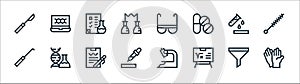 Laboratory line icons. linear set. quality vector line set such as rubber, formula, eyedropper, dissection, test tube, checklist,