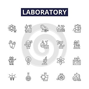 Laboratory line vector icons and signs. Experiment, Test, Research, Analysis, Chemistry, Microscope, Beaker, Study