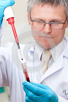 Laboratory man blood testing