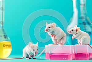 Laboratory mice with research equipment