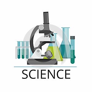 Laboratory  microscope and empty test tubes isolated on white