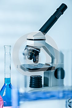 Laboratory microscope lens.modern microscopes in a