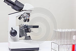 Laboratory microscope lens. modern microscopes in lab.