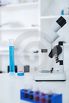 Laboratory microscope lens.modern microscopes in a lab.