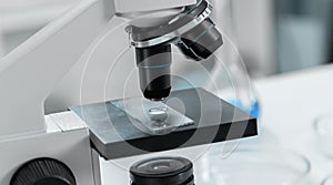 Laboratory microscope lens.modern microscopes in a lab