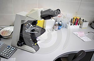 Laboratory Microscope. Modern Microscopes In A Lab.