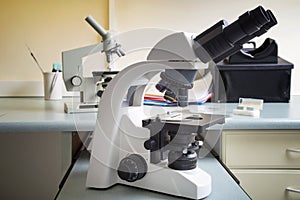 Laboratory Microscope. Scientific and healthcare research background.