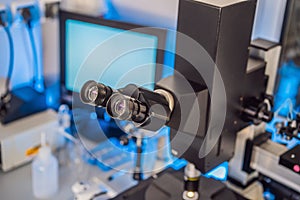 Laboratory Microscope. Scientific and healthcare research background coronavirus