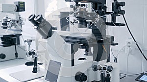 Laboratory Microscope. Scientific research background.