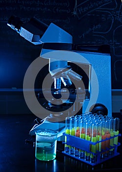 Laboratory microscope with test tubes