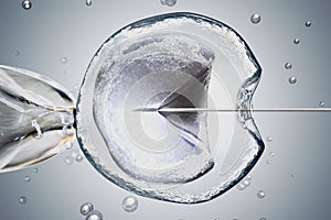 Laboratory microscopic research of IVF in vitro fertilization. 3D rendered illustration photo