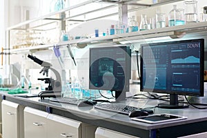 Laboratory Office Interior with Computers on Desk