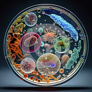 Laboratory petri dish bacteria grow.