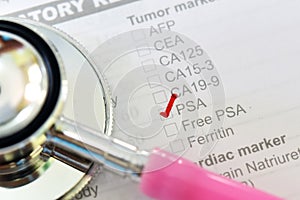 Laboratory requisition form for PSA test