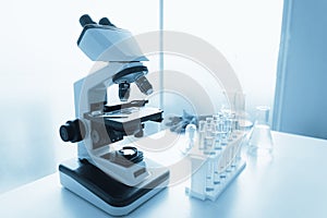 Laboratory Research and Biotechnology Science Concept, Chemical Lab Equipment Tool for Experimental Medical Biology. Biology Educa