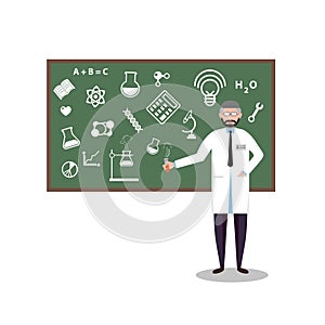 Laboratory research chemical flat style design illustration science for technology concept. Collage of laboratory staff