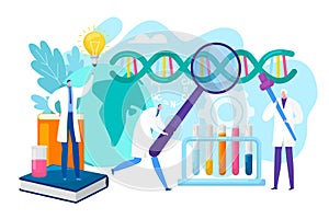 Laboratory research concept, vector illustration. Science, chemistry, biology, pharmacy and scientists researchers with