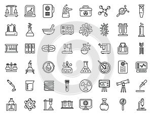 Laboratory research icons set outline vector. Science dna