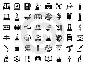 Laboratory research icons set simple vector. Science dna