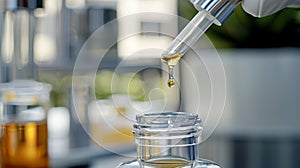 Laboratory Research: Precision Dropper Dispensing Liquid into Test Container
