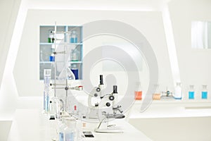 Laboratory room in a hospital with microscopes and equipment