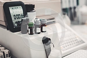 Laboratory room with medical bottles and equipment