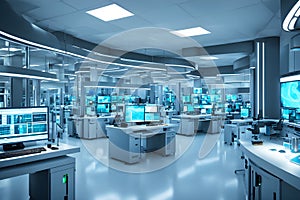 Laboratory Room with Medical Technology and Data Analysis Computers