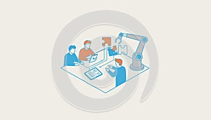 A laboratory scene where researchers program a robot for complex tasks displaying the importance of humanmachine