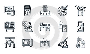 Laboratory and science line icons. linear set. quality vector line set such as glove, test tube, experimentation, experimentation