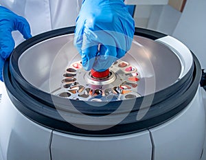 Laboratory Scientist Using Centrifuge for Sample Processing