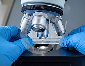 Laboratory Scientist Using Microscope for Research and Analysis