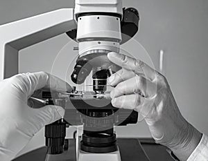 Laboratory Scientist Using Microscope for Research Analysis