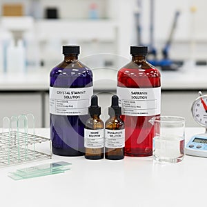 Dropper bottles are labeled Iodine Solution and Decolorizing Solution.
