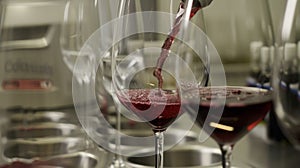 In a laboratory setting a winemaker adds tiny amounts of different microorganisms to a sample of wine. This technique photo