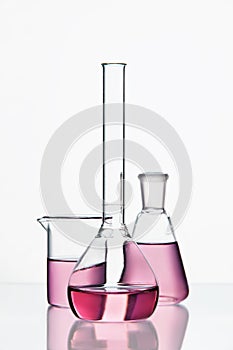 Laboratory Supplies. Glassware With Colorful Chemical Liquid