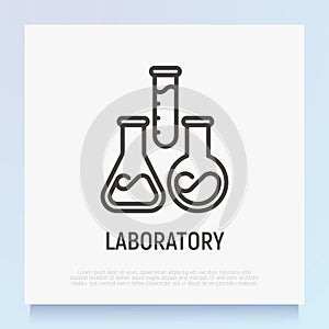 Laboratory symbol: test-tubes in different shapes. Thin line icon. Modern vector illustration for lab research