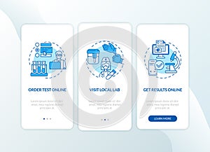 Laboratory test request onboarding mobile app page screen with concepts
