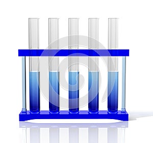 Laboratory test tubes with blue gradient liquid. 3D Illustration.