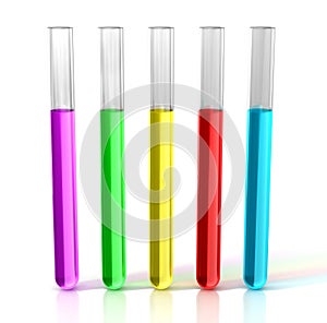 Laboratory test tubes with colorful liquid. 3D Illustration.