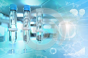 Laboratory test tubes in modern chemistry university clinic - drinkable water quality test for bacteria design background, medical